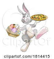 Poster, Art Print Of Easter Bunny Rabbit Cartoon Pizza Restaurant Chef