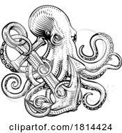 Poster, Art Print Of Octopus Anchor Kraken Sailor Tattoo Style Deisgn