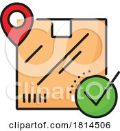 Poster, Art Print Of Icon Of A Shipping Box With Gps Pin And Delivered Check Mark