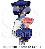 Poster, Art Print Of Panther Plumber Cartoon Mascot Holding Plunger