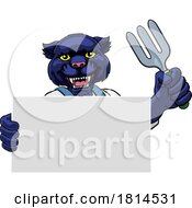 Poster, Art Print Of Gardener Panther Cartoon Tool Handyman Mascot