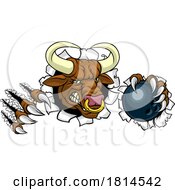 Bull Minotaur Longhorn Cow Bowling Mascot Cartoon