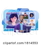 Poster, Art Print Of Man Online Video Call Team Meeting Laptop Cartoon