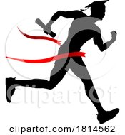 Black Silhouetted Male Graduate Breaking Through A Red Finish Line