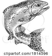 Poster, Art Print Of Salmon Fish Vintage Etched Woodcut Fishing Concept