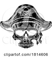 Pirate Skull Skeleton Grim Reaper Mascot Woodcut