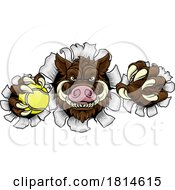 Poster, Art Print Of Boar Wild Hog Razorback Warthog Pig Tennis Mascot