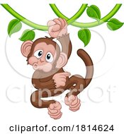 Monkey Singing On Jungle Vines Pointing Cartoon