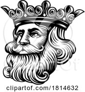 King Medieval Crown Head Face Vintage Woodcut