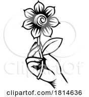 Hand Holding Flower Vintage Woodcut Tattoo Style