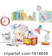 Poster, Art Print Of School Girl Writing At A Desk Licensed Stock Image