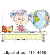 Poster, Art Print Of School Girl Writing At A Desk Licensed Stock Image