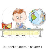 Poster, Art Print Of School Boy Writing At A Desk Licensed Stock Image