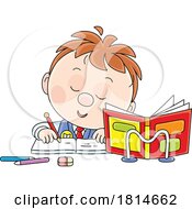 Poster, Art Print Of School Boy Writing At A Desk Licensed Stock Image