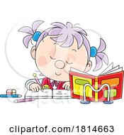 Poster, Art Print Of School Girl Writing At A Desk Licensed Stock Image