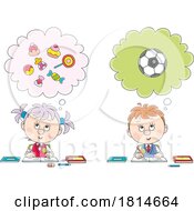 Poster, Art Print Of School Children Journaling About Candy And Soccer Licensed Stock Image