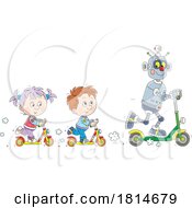 Kids And Robot Riding Kick Scooters Licensed Stock Image