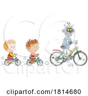 Kids And A Robot Riding Bikes Licensed Stock Image by Alex Bannykh