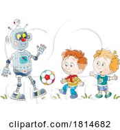 Poster, Art Print Of Robot And Boys Playing Soccer Licensed Stock Image