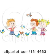 Poster, Art Print Of Kids Feeding Birds Licensed Stock Image