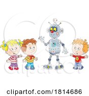 Kids With A Robot Licensed Stock Image by Alex Bannykh