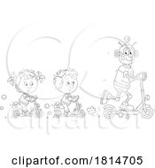 Kids And Robot Riding Kick Scooters Licensed Stock Image