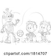 Poster, Art Print Of Robot And Boys Playing Soccer Licensed Stock Image