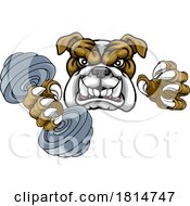 Poster, Art Print Of Bulldog Dog Weight Lifting Dumbbell Gym Mascot