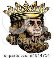 King Medieval Crown Head Face Vintage Woodcut by AtStockIllustration