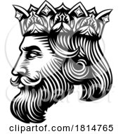 King Medieval Crown Head Face Vintage Woodcut