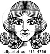 Woman Medieval Style Head Face Vintage Woodcut