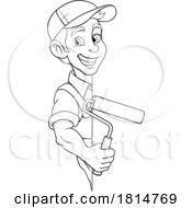 Poster, Art Print Of Painter Decorator Paint Roller Cartoon Handy Man