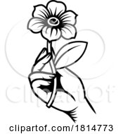 Hand Holding Flower Vintage Woodcut Tattoo Style