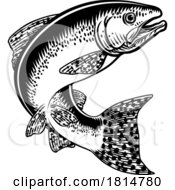 Poster, Art Print Of Salmon Fish Vintage Etched Woodcut Fishing Concept