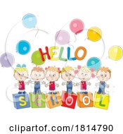 Cartoon Students With Hello School Greeting Licensed Clipart