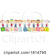 Cartoon Students With Hello School Greeting Licensed Clipart