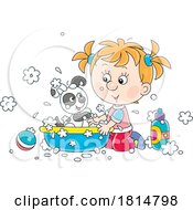 Cartoon Girl Washing A Puppy Licensed Clipart