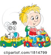 Cartoon Boy And Puppy Playing On A Toy Train Licensed Clipart