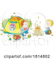 Cartoon Boys And Puppy Camping Licensed Clipart