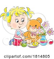 Cartoon Playing Tea Time With Her Teddy Bear Licensed Clipart