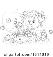 Cartoon Girl Washing A Puppy Licensed Clipart