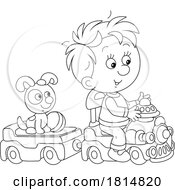 Cartoon Boy And Puppy Playing On A Toy Train Licensed Clipart