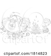 Cartoon Boys And Puppy Camping Licensed Clipart