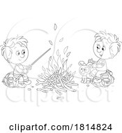 Cartoon Boys And Puppy At A Camp Fire Licensed Clipart