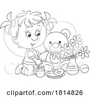 Cartoon Playing Tea Time With Her Teddy Bear Licensed Clipart