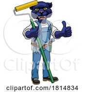 Poster, Art Print Of Panther Painter Decorator Paint Roller Mascot Man