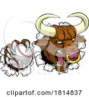 Poster, Art Print Of Bull Minotaur Longhorn Cow Baseball Mascot Cartoon