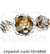 Poster, Art Print Of Lion Ice Hockey Team Sports Animal Cartoon Mascot