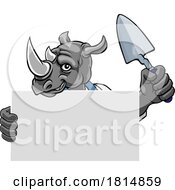 Poster, Art Print Of Bricklayer Rhino Trowel Tool Handyman Mascot