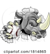 Poster, Art Print Of Rhino Rhinoceros Baseball Cartoon Sports Mascot